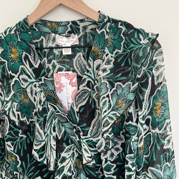 NWT Band of the Free Floral Chiffon Ruffle Bodysuit Green Black Women’s Small - Picture 3 of 9
